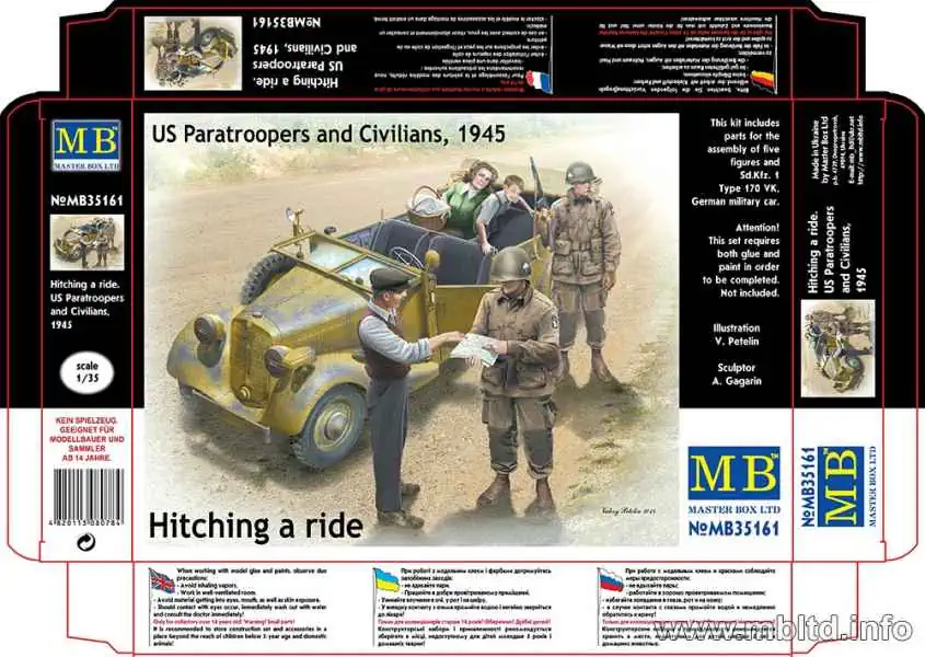 โมเดลฟิกเกอร์ Master Box 1-35 MB35161 Hitching a ride, US Paratroopers and Civilians, 1945_1 Master Box 1/35 US Paratroopers and Civilians (MB35161) - Image 1
