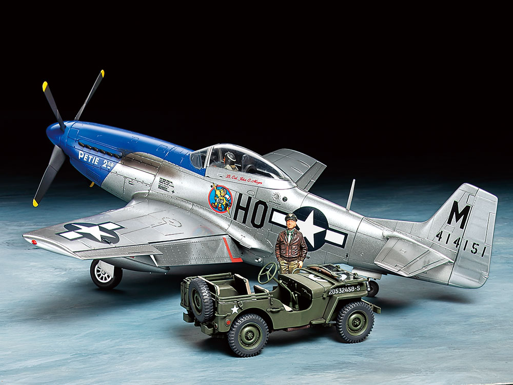 TA25205_1 Tamiya 1/48 North American P-51D Mustang & 1/4 Ton 4x4 Light Vehicle Set (TA25205) - TA25205